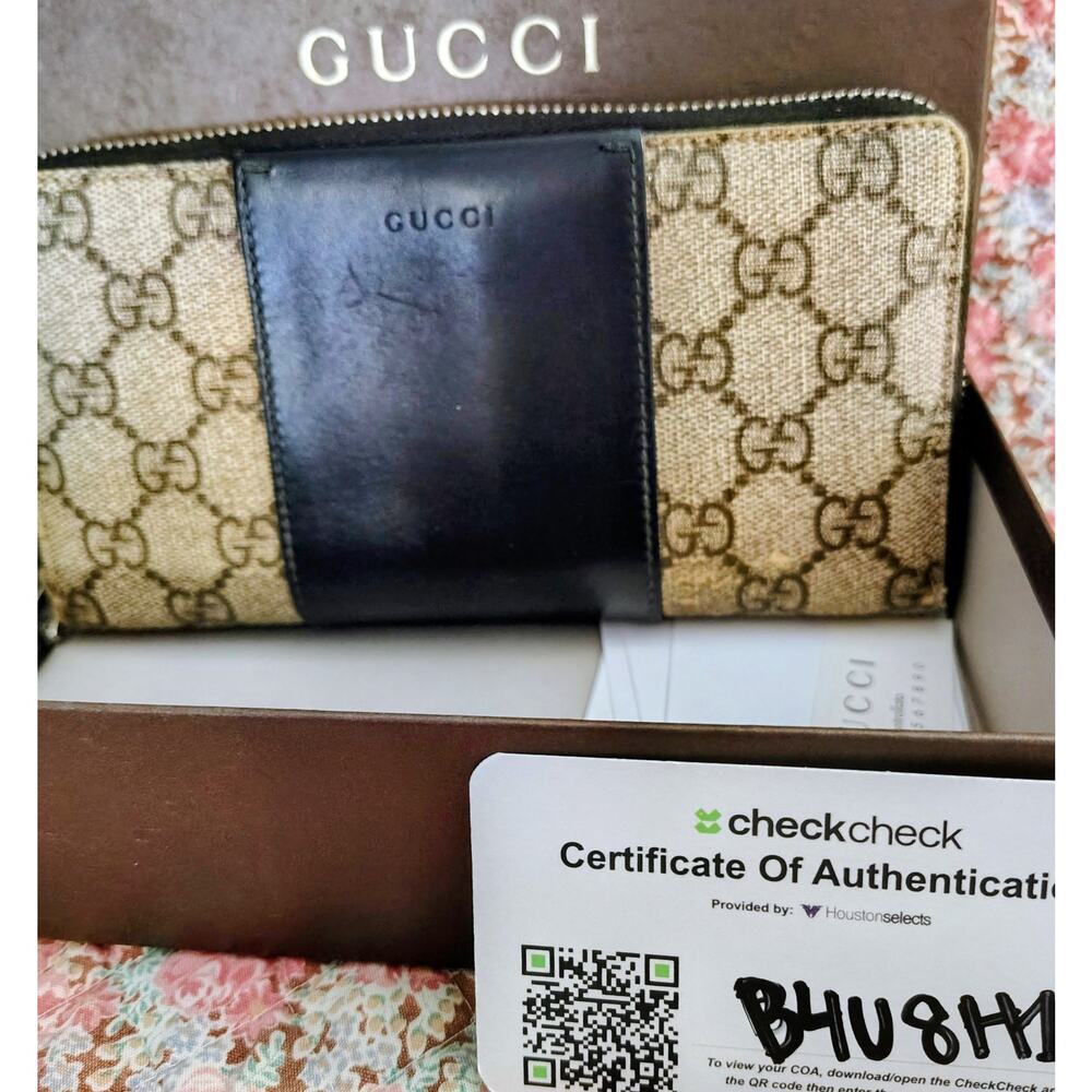 Vintage Gucci GG Supreme Zip-Around Wallet – Black & Gray Canvas & Leather - Picture 3 of 12